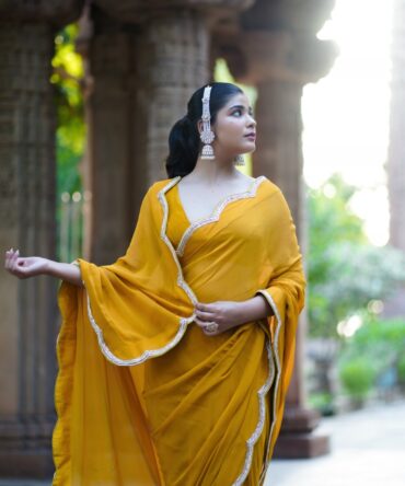 Mustard Scallop Saree